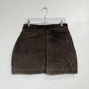 Clean Lines Brown Suede Leather Mini Skirt Sz 12